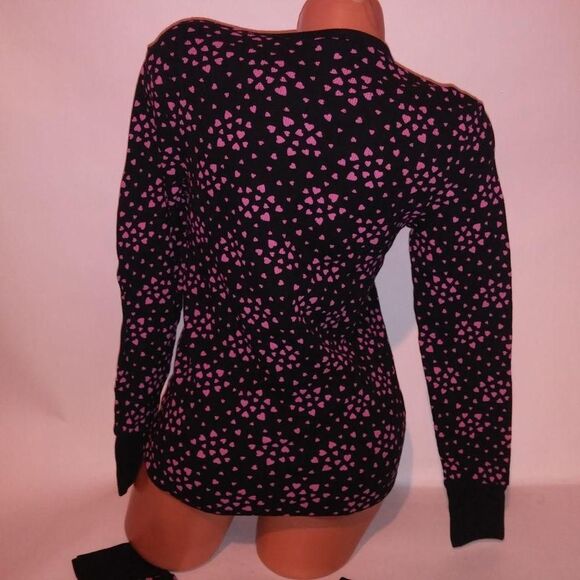 Victoria Secret Pajama Set Sleepwear Top & Bottom Small Thermal Black Pink Heart - Picture 8 of 8